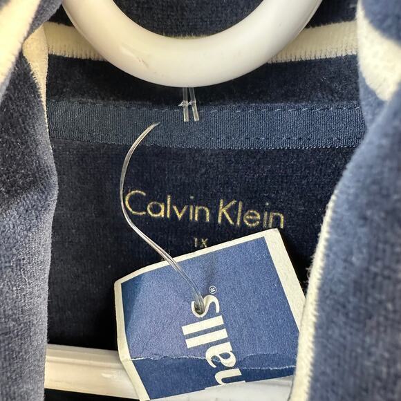Calvin Klein NWT Track Jacket Womens 1X Navy Ivory Velour Striped Performance - Picture 5 of 8